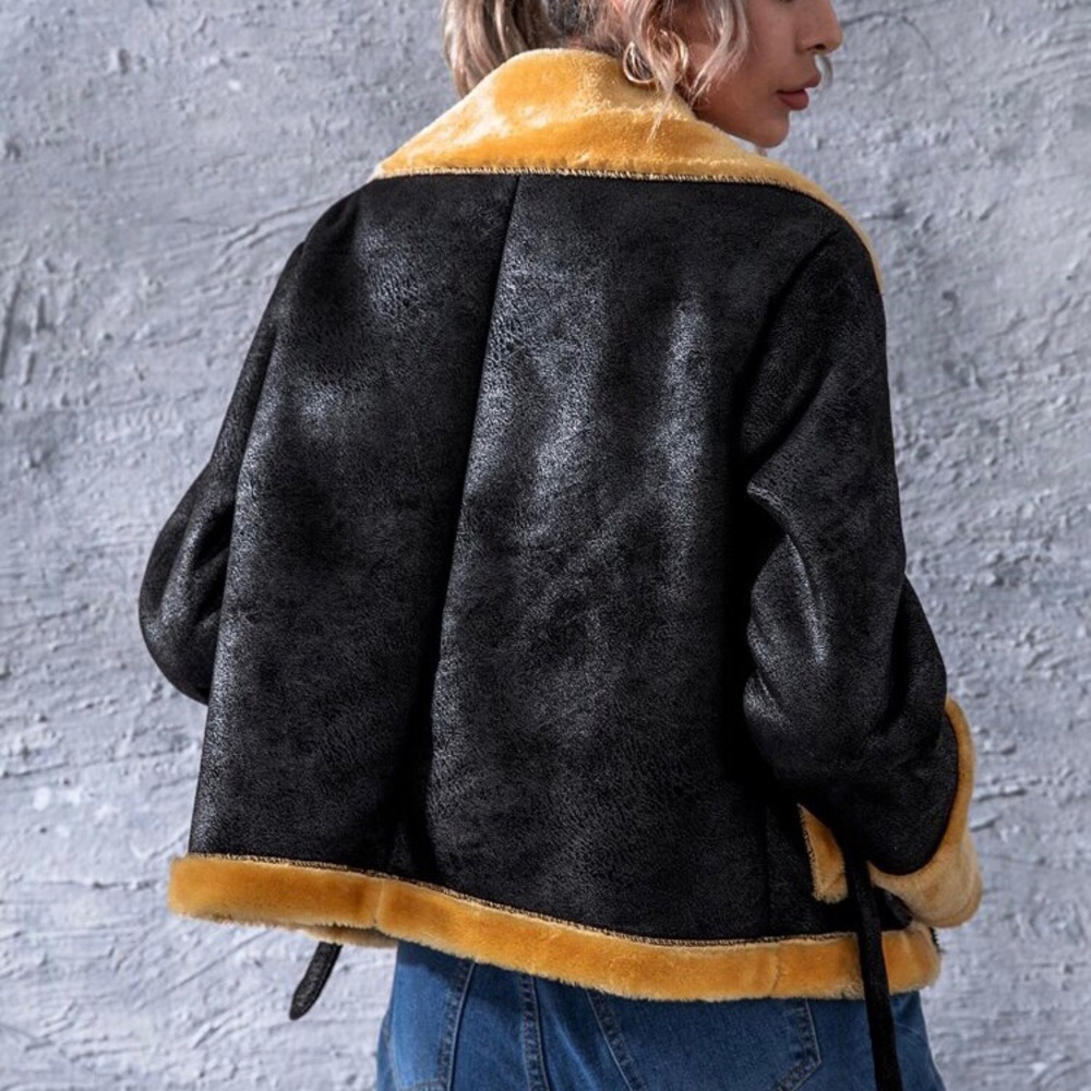 Two Tone Soft Pleather Jacket - Picture 2 of 2